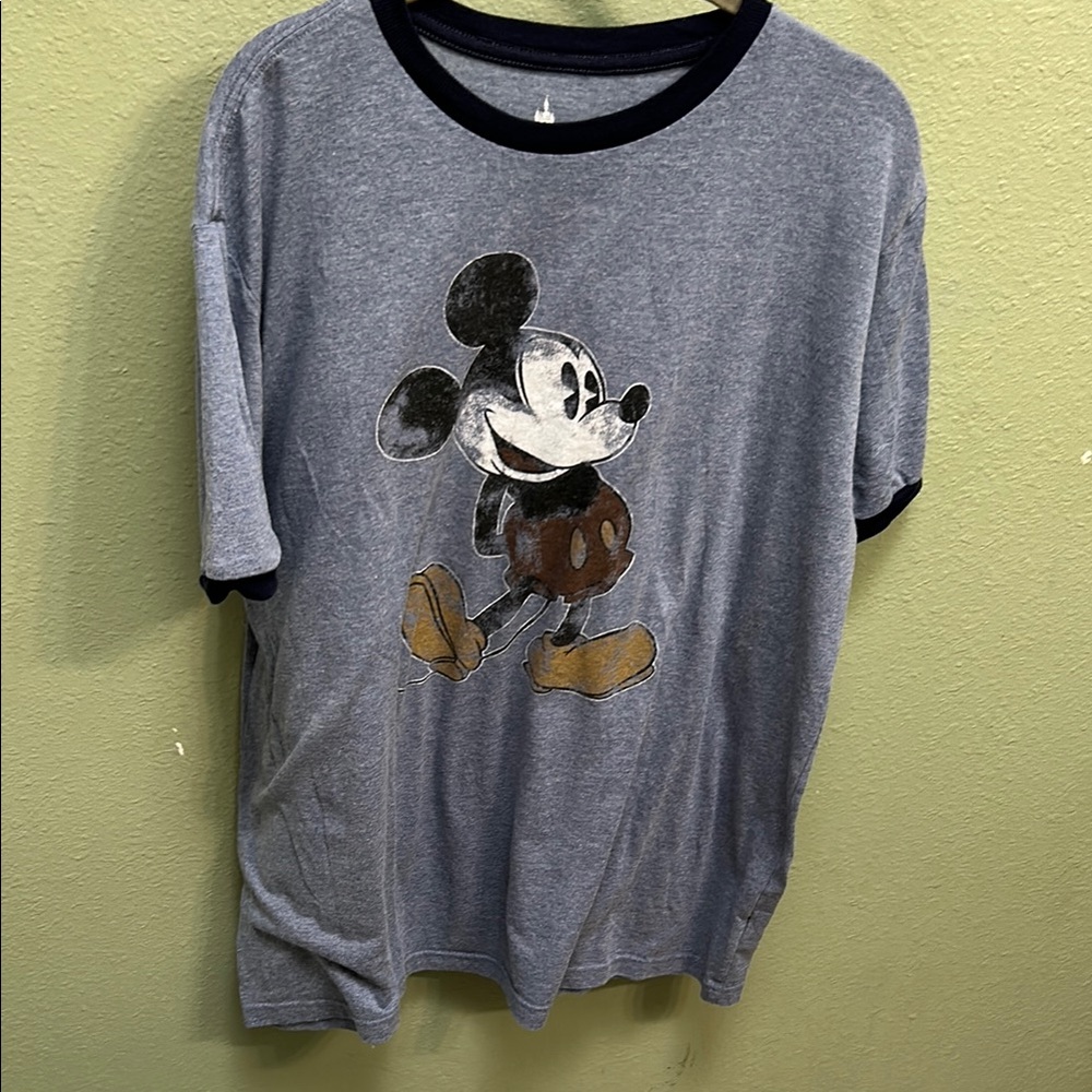Disney Mickey Mouse Heathered Blue Short Sleeve Ringer Tee